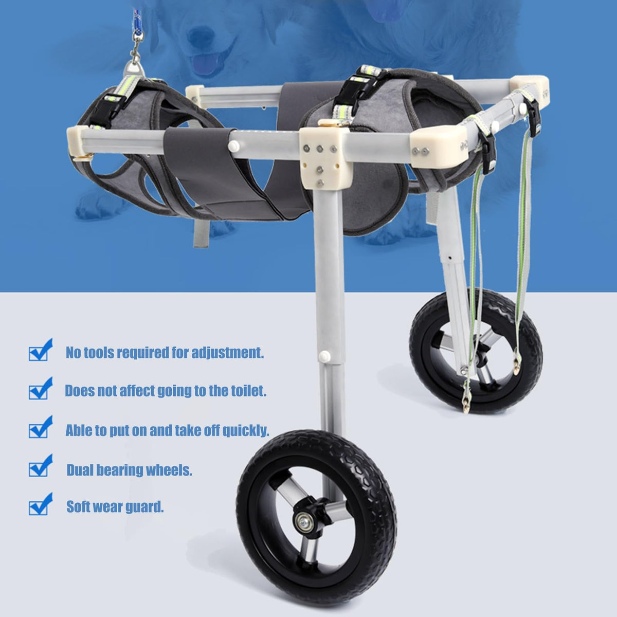 2 Tires Dog Wheelchair for Pet Mobility, Light Weight Dog Walk Support Leg Brace Adjustable, Large Medium Small Pets Wheel Chair for Hip Support(Size XXL)