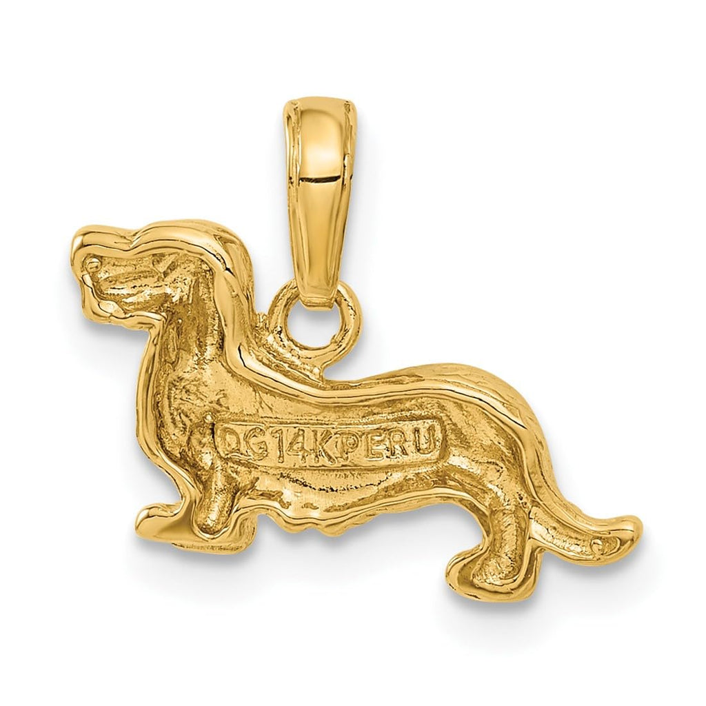 14K Yellow Gold Long-Haired Dachshund Dog Pendant