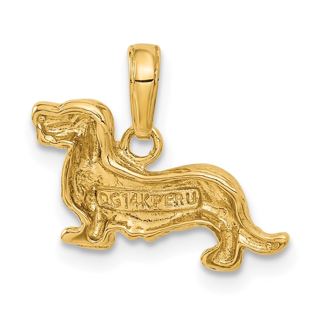 14K Yellow Gold Long-Haired Dachshund Dog Pendant