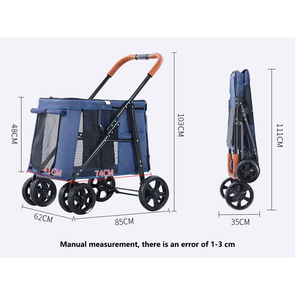 Removable Pet Stroller for Large Medium Dogs Cats Heavy Duty Dogs Strolling Cart with Front Entry Durable Cat Travel Carrier for Walks Jogging Max. Loading 30 Kg / 66 Lbs (Color : Black)