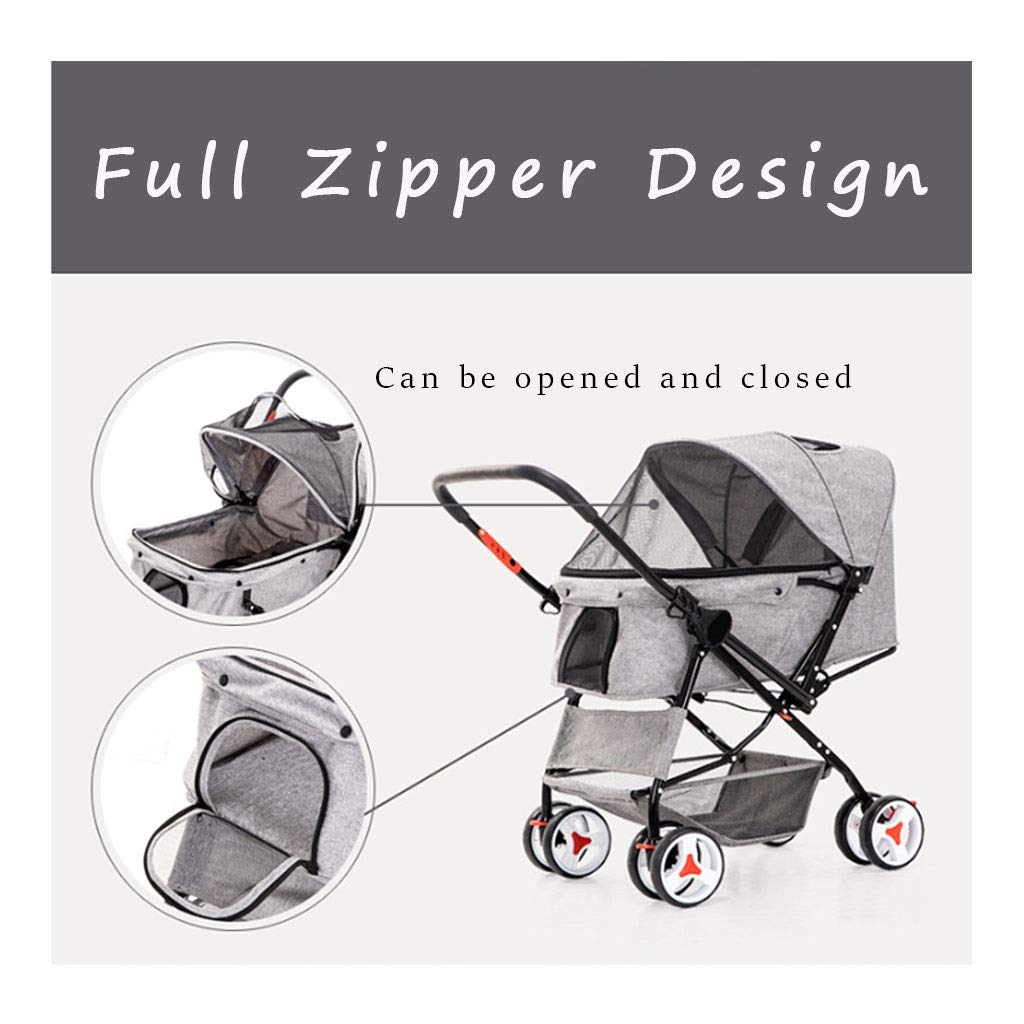 Cat/Dog Stroller Easy One-Hand Fold, 4 Wheel for Medium Small Dogs Clearance, Reversible Push Handle Pet Stroller Puppy & Kitten Carrier Extended Cockpit(Blue)