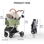 Foldable Pet Stroller, 3 in 1 Dog Stroller with Removable Carrier, 4 Wheels Cat Strollers with Cup Holder and Storage Basket for Small Medium Dogs and Cats,Green