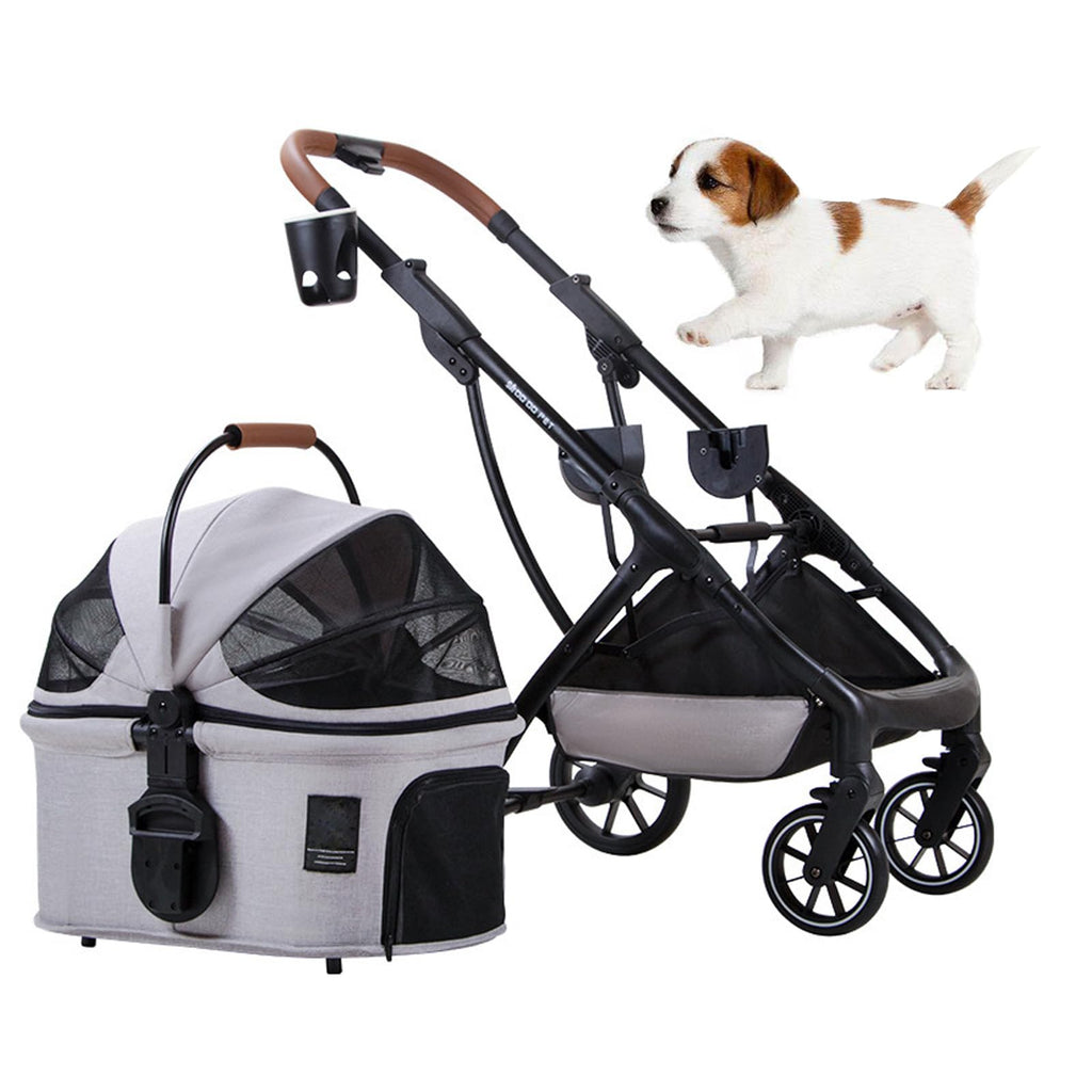 Pet Stroller with Detachable Carrier, 3 in 1 Folding Lightweight Dog Stroller with Storage Basket and Cup Holder Premium 4 Wheel Shock-Absorbing Travel Stroller for Puppies Kitties,Dark Gray