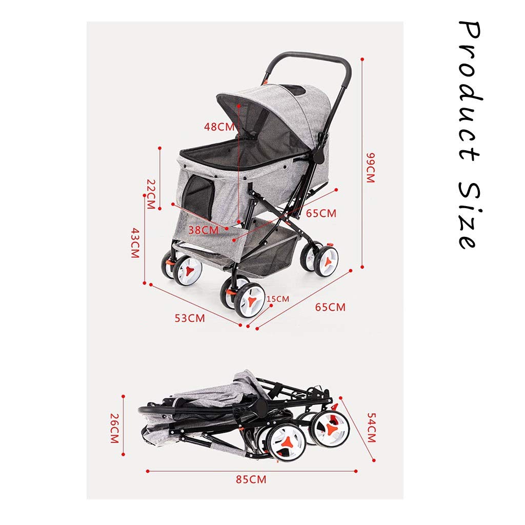 Cat/Dog Stroller Easy One-Hand Fold, 4 Wheel for Medium Small Dogs Clearance, Reversible Push Handle Pet Stroller Puppy & Kitten Carrier Extended Cockpit(Blue)
