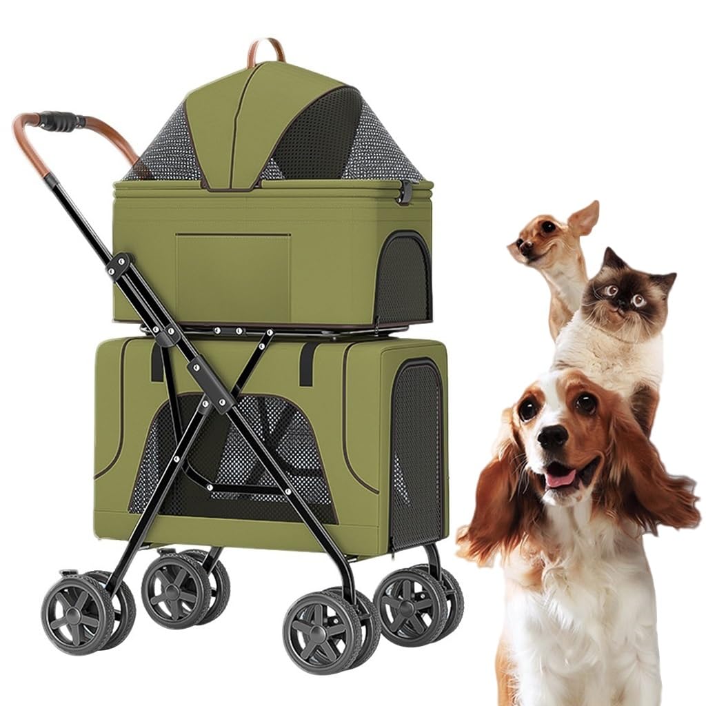 2 Layer Pet Travel Stroller Breathable Dog Pram Pushchair Cage, Double Layer Dog Stroller for 2 Dogs/Cats, Dog Strollers Foldable Pet Cat Carriage for Twin Or Multiple (Gray A)