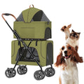 2 Layer Pet Travel Stroller Breathable Dog Pram Pushchair Cage, Double Layer Dog Stroller for 2 Dogs/Cats, Dog Strollers Foldable Pet Cat Carriage for Twin Or Multiple (Gray A)