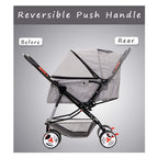 Cat/Dog Stroller Easy One-Hand Fold, 4 Wheel for Medium Small Dogs Clearance, Reversible Push Handle Pet Stroller Puppy & Kitten Carrier Extended Cockpit(Blue)