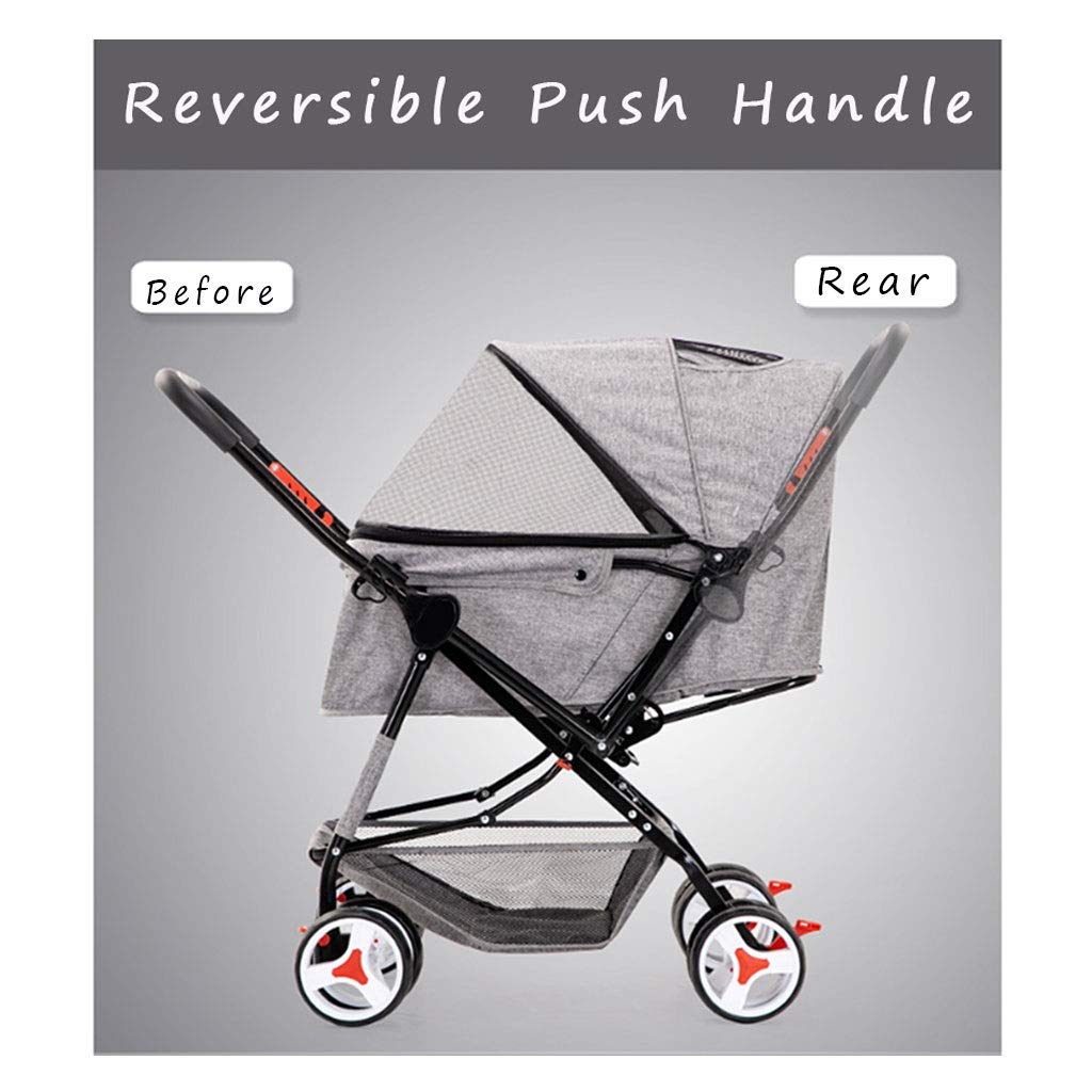 Cat/Dog Stroller Easy One-Hand Fold, 4 Wheel for Medium Small Dogs Clearance, Reversible Push Handle Pet Stroller Puppy & Kitten Carrier Extended Cockpit(Blue)