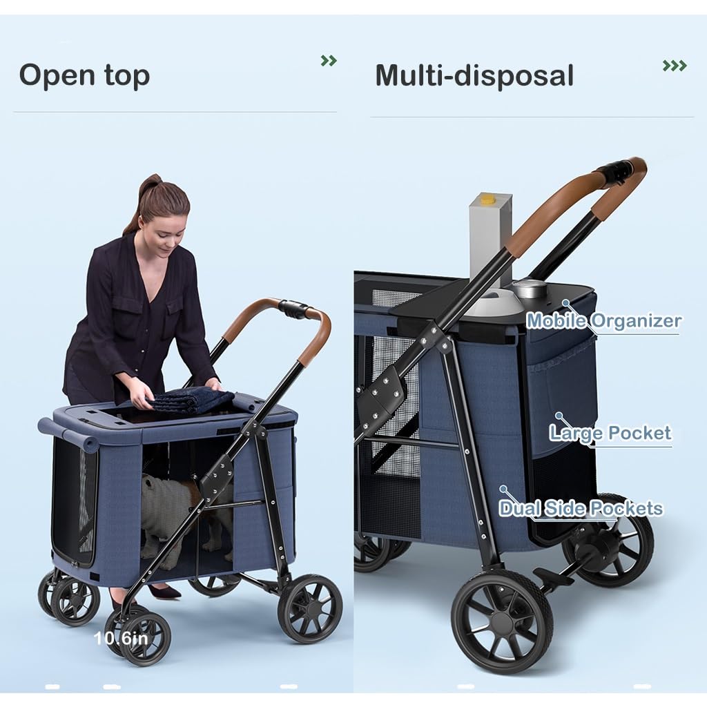 Pet Travel Stroller Foldable Cart Carriage Dog Strollers for Large Dogs, Pet Dog Stroller Folding Large Space Dog Pram Pushchair Luxury Multi Carrier for Cat Dog and More (Grey a)