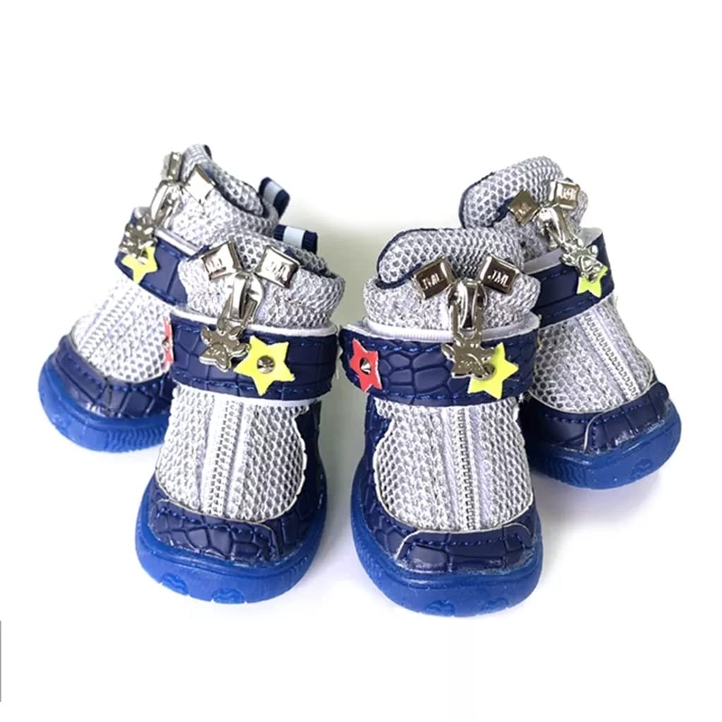 Zipper Dogs Shoes Anti Drop Spring Autumn Breathable Mesh Soft Sole Pet Shoes Outdoor Walking Puppy Sneakers (Blue 3 Code)