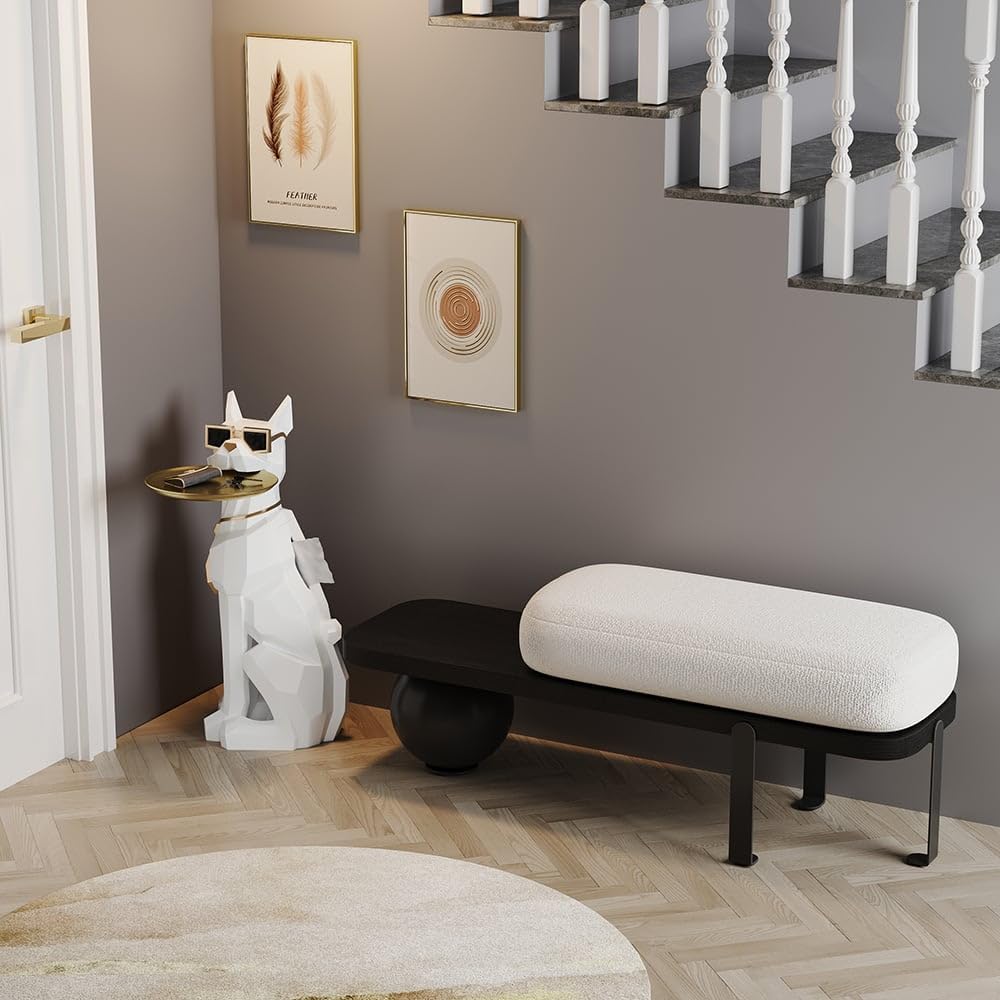 homary Modern Resin Dog Sculpture Geometric Standing Statue Cute End Side Table with Metal Storage Tray Tissue Box (White)