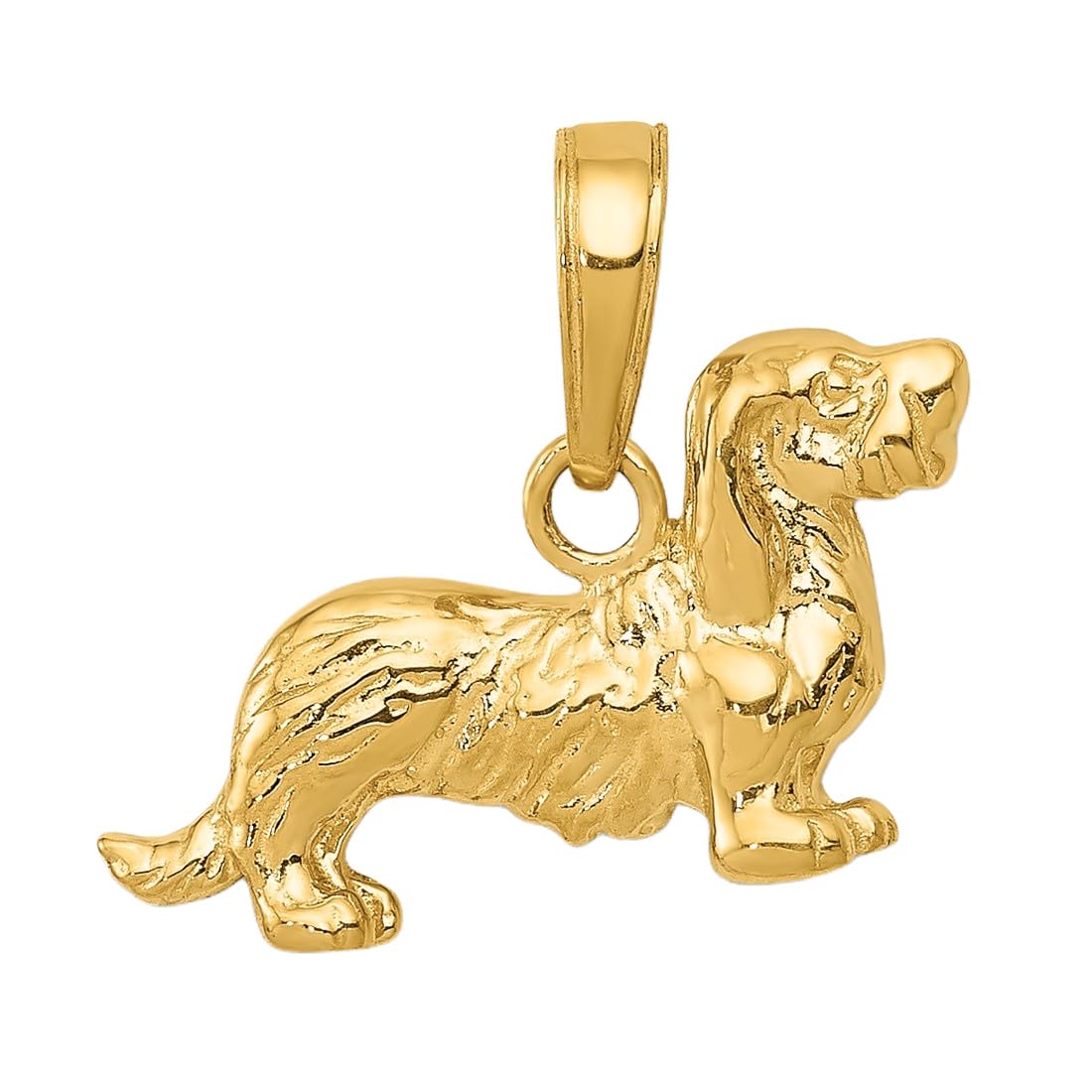 14K Yellow Gold Long-Haired Dachshund Dog Pendant