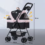 Pet Stroller for Small Medium Dog Cat 3-in-1 Detachable Puggy Carrier Bag Car Seat All-Round Visible and Breathable Windows for Wider Vision Easy One-Hand Fold Up to 12 Kg / 26 Pounds ( Color : Pink )