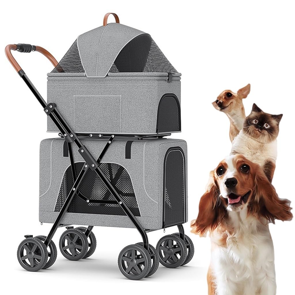 2 Layer Pet Travel Stroller Breathable Dog Pram Pushchair Cage, Double Layer Dog Stroller for 2 Dogs/Cats, Dog Strollers Foldable Pet Cat Carriage for Twin Or Multiple (Green)