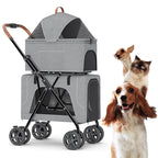 2 Layer Pet Travel Stroller Breathable Dog Pram Pushchair Cage, Double Layer Dog Stroller for 2 Dogs/Cats, Dog Strollers Foldable Pet Cat Carriage for Twin Or Multiple (Green)