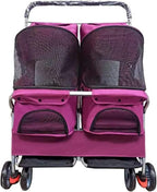 Pet Cat Stroller Double Seat Dog Prams Pushchairs for Medium Small Dogs Dog Stroller for 2 Dogs Double pram Pet Strollers Easy to Fold and Save Spacem -Rose Red