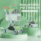 Pet Stroller, Foldable Travel Reinforced Aluminium Frame Detachable Pet Stroller 3 in 1 for Cats and Dogs (Green)