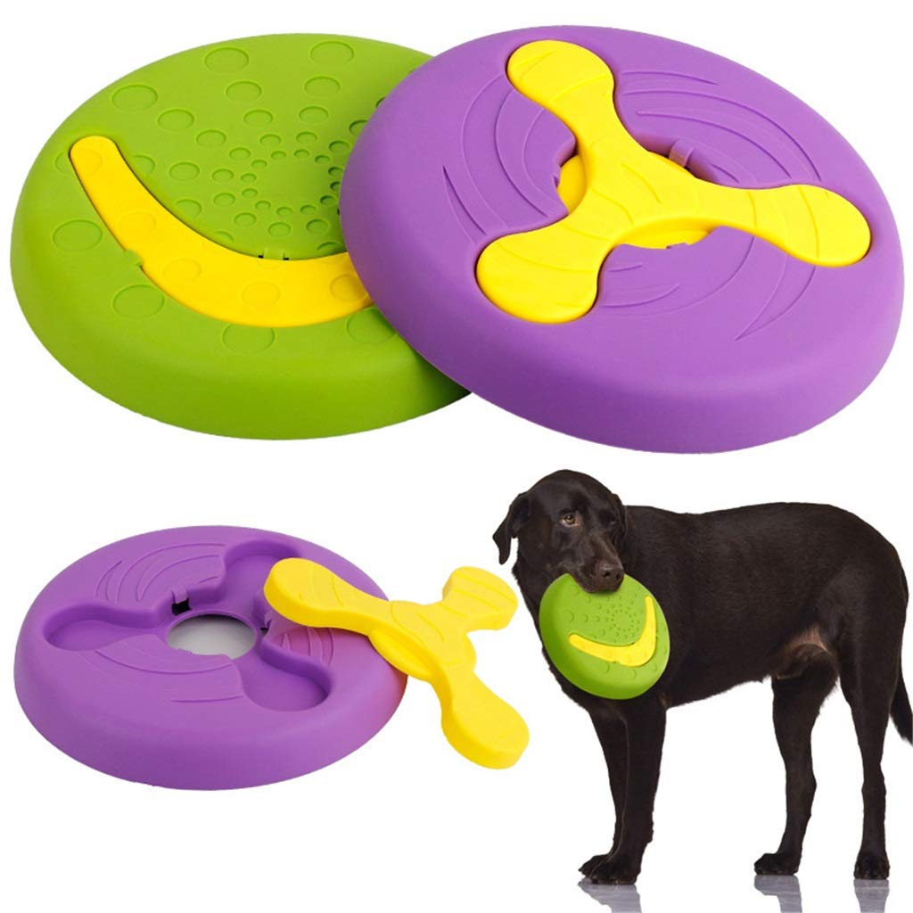 Separable Dog Flying Disc Multi-Use Floatable Soft Rubber Durable Interactive Dog Toys Chew Nontoxic Safe Puppy Game (Purple)