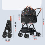 Pet Stroller Carriage for Small Medium Dogs/Cats Dog and Cat Stroller Carrier Separable Dogs Pram Stroller 4 Wheel Buggy Pushchairs Lightweight Folding Travel (Khaki)