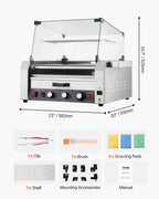 VEVOR Hot Dog Roller, 30 Hot Dog 11 Rollers, Stainless Steel Sausage Grill Cooker, 1950W Hot Dog Machine with Bun Warmer, Cover, 3 Temp Control, Side Storage Box, Oil Drip Tray, for Home & Commercial