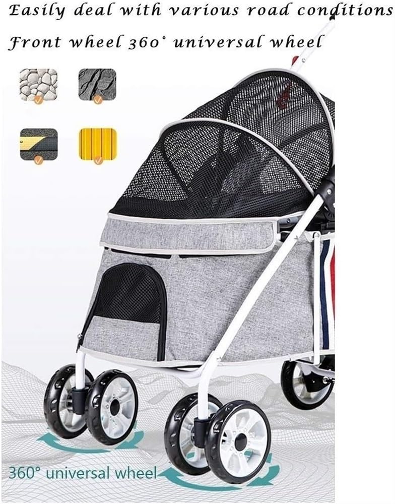 Foldable Stroller Zipperless Entry Dog Prams Pushchairs with Adjustable Awning, Small Dog Pram Pet Stroller for Cats/Dogs, Dog Strollers for Small Medium Dogs Within 20kg(Black a)