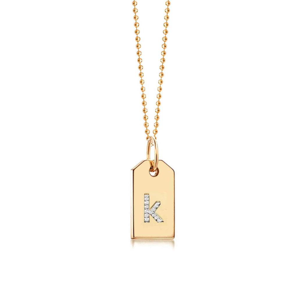 14k Solid Gold Custom Diamond Letter Initial Dog Tags, Custom Name Letter Date Engrave Dog Tag Pendant, Personalized Engravable Dog Tag Necklace, Solitaire Birthstone Dog Tag Necklace