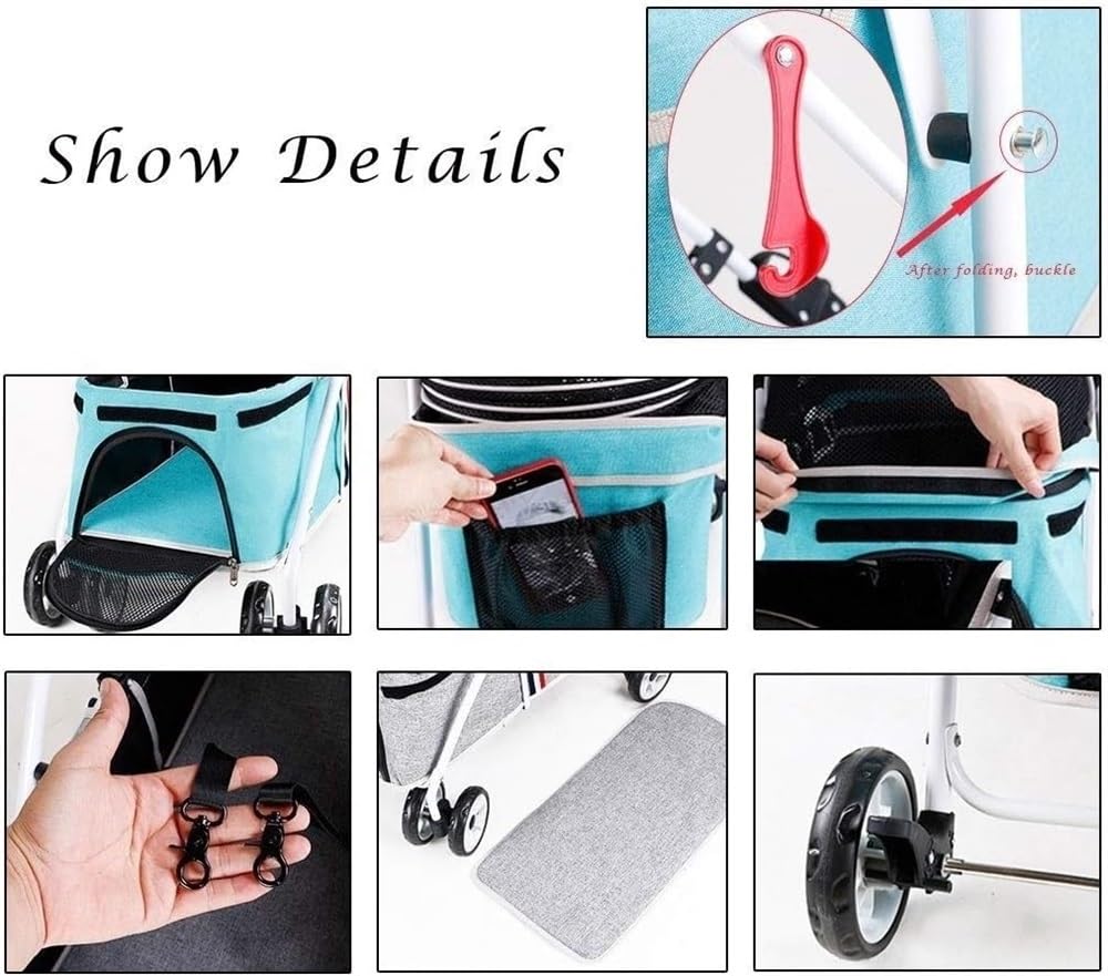 Foldable Stroller Zipperless Entry Dog Prams Pushchairs with Adjustable Awning,Small Dog Pram Pet Stroller for Cats/Dogs, Dog Strollers for Small Medium Dogs Within 20kg(Black a)