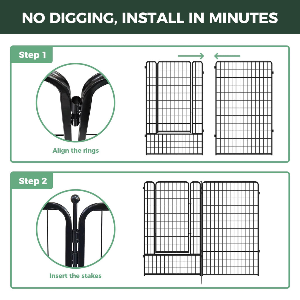 FXW No Dig Garden Fence, Outdoor for Yard, 50in(H) x 62.6ft(L), 24 Panels