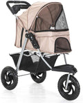 Pet Stroller Medium Dog Storage Basket & Cup Holder 3 Wheels Foldable Shockproof Trolley Carrier with Removable Liner (Grey)