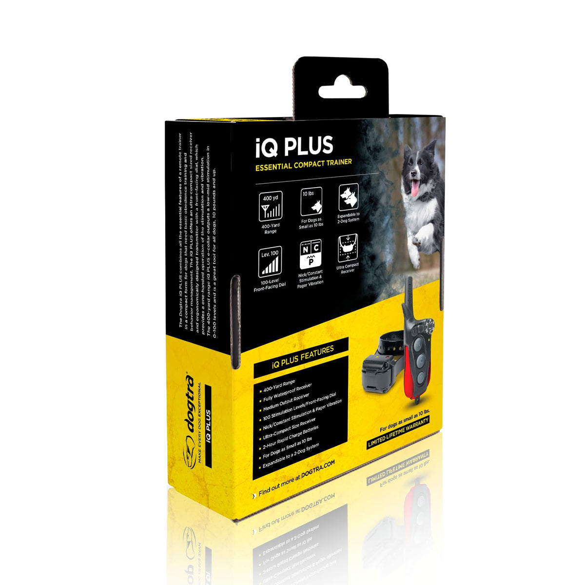 Dogtra iQ Plus Dog Training Collar with Remote for Dogs 10 lbs and Up, 400 Yard Range Rechargeable E Collar, 100 Levels, Nick, Constant, Pager Vibration, IPX9K Waterproof Receiver, 2 Dog Expandable
