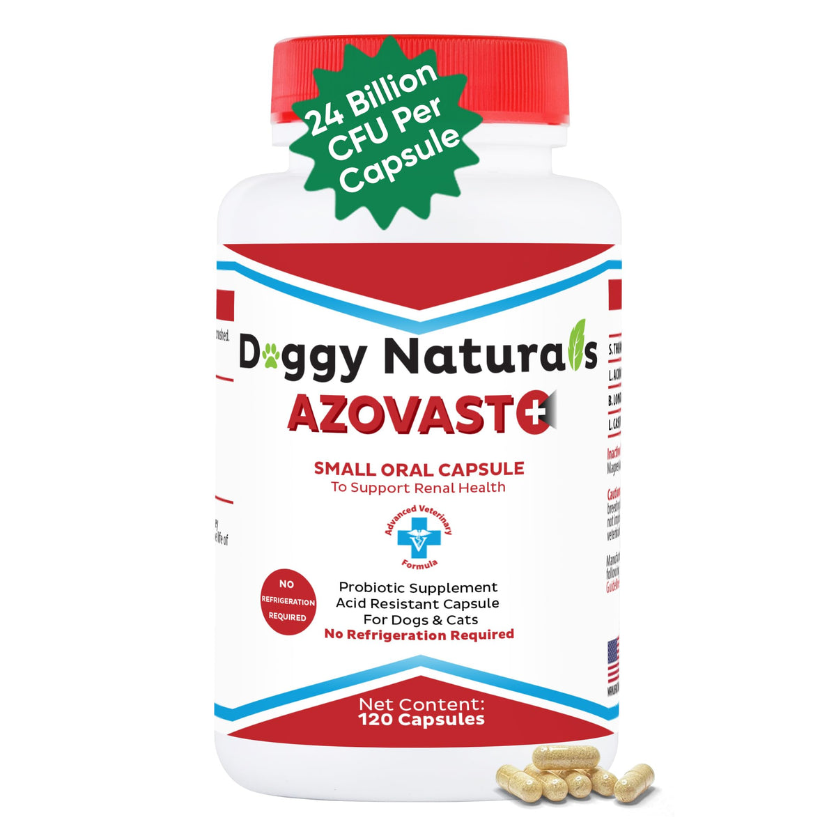 Azovast Plus Kidney Health Supplement for Dogs & Cats -24 Billion CFU- NO Refrigeration Required - Help Support Kidney Function & Manage Renal Toxins - Renal Care Supplement Capsule(U.S.A)(360 Caps)
