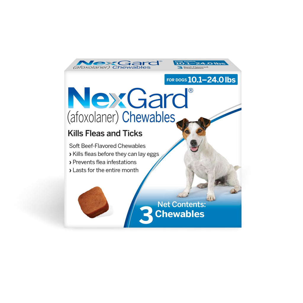 NexGard® (afoxolaner) Flea and Tick Protection for Dogs Oral Soft Beef Flavored Chewables, 24.1 to 60 lbs. (Purple Box) 6 Chews (6 Month Supply)
