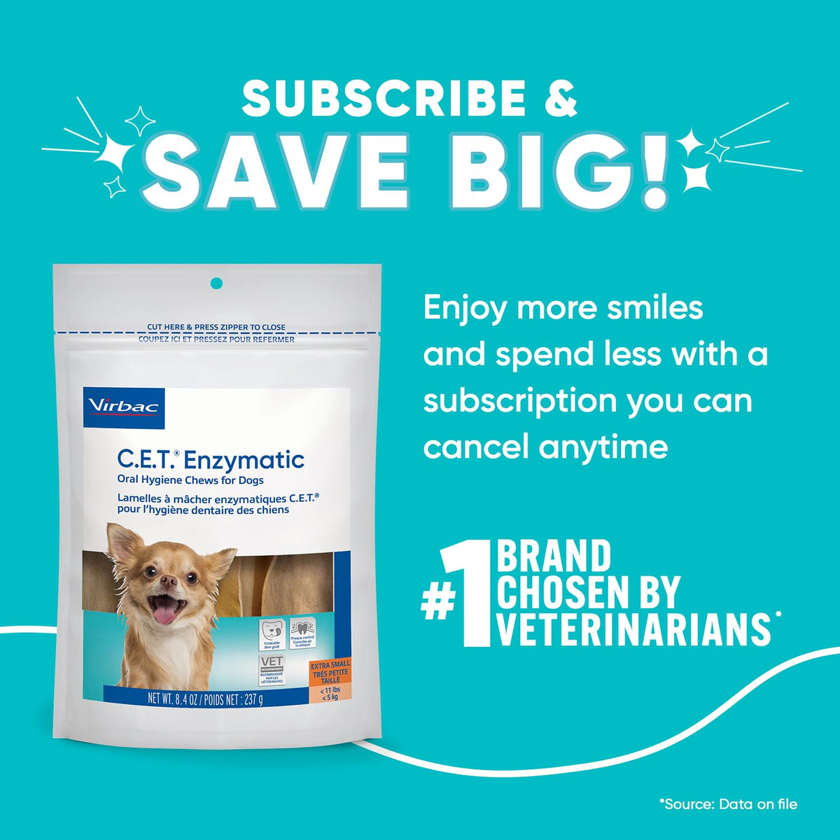 Virbac C.E.T. Enzymatic Oral Hygiene Chews for Dogs, Tartar Control, Extra Small Under 11lbs (Pack of 12)