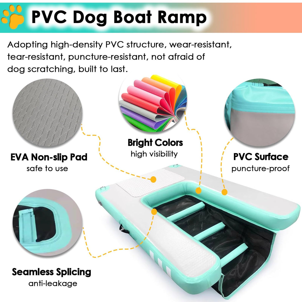 LZMZMQ Dog Water Ramp Floating Dock, Pools/Pontoon/Lakes/Beaches Dog Climbing Ladder Inflatable Ramps, Blue Non-Slip EVA Platform, for 60kg Dogs Climb Out of Water(150x100x15cm)