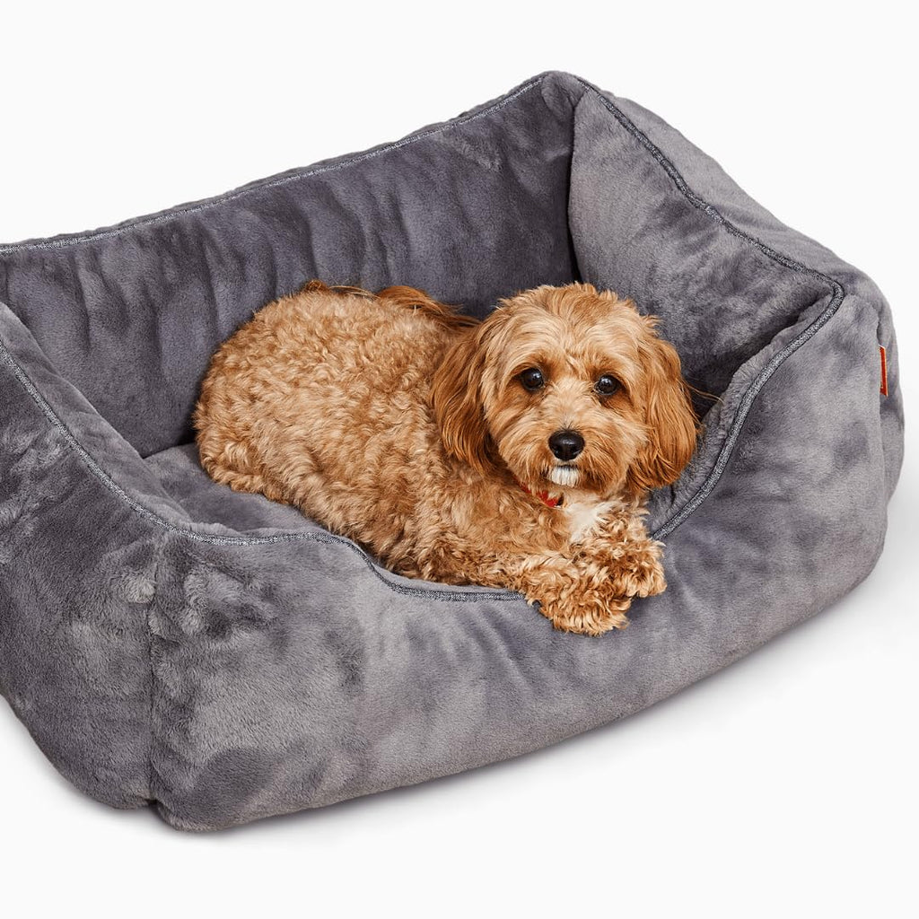 FUZI Luxury Aesthetic Dog Bed for Medium Dogs with Washable Cover, Pet Couch, Pet Bed with Sides, Non-Slip Bottom, Soft and Durable Calming Dog Bed, Faux Rabbit Fur, Medium 31.75x23.6x9.5 Soft White