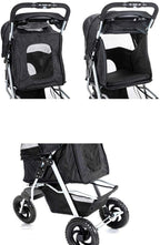 Pet Stroller Medium Dog Storage Basket & Cup Holder 3 Wheels Foldable Shockproof Trolley Carrier with Removable Liner (Grey)