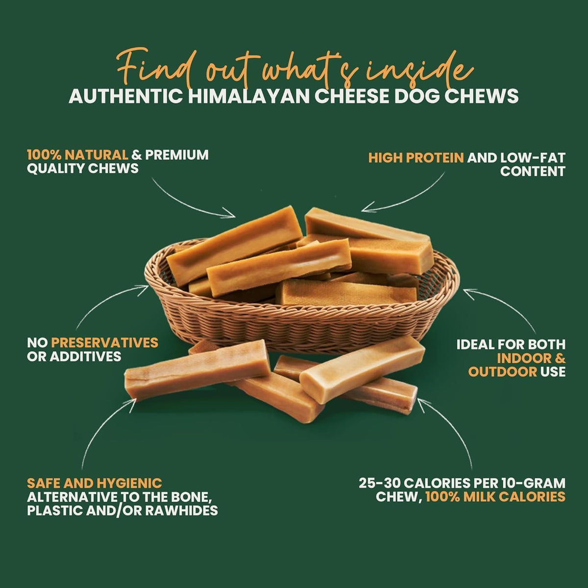 Yak Cheese Himalayan Yak Chews, Long-Lasting Hard Chew for Dogs, 20 Count