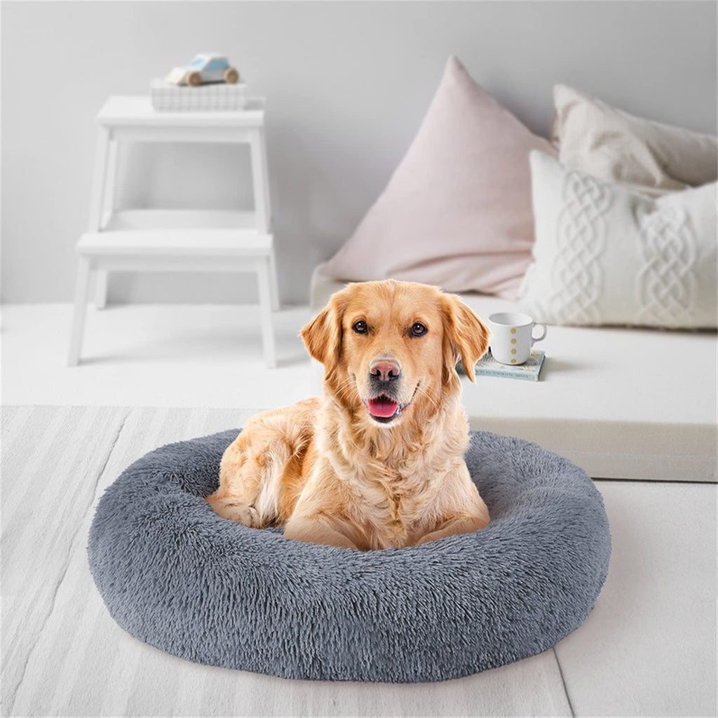 Long Plush Round Dog Cushion Pet Bed for Samll House Washable Bed Winter Warm Sleeping Puppy Soft Bed (B XL)
