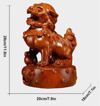A Pair Solid Wood Carved Feng Shui Fu Foo Dog Guardion Door Lion, Best Housewarming Congratulatory Gift to Ward Off Evil Energy