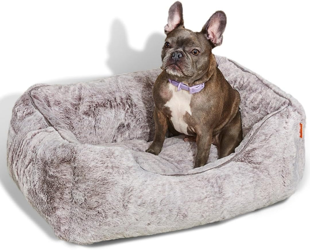 FUZI Luxury Aesthetic Dog Bed for Medium Dogs with Washable Cover, Pet Couch, Pet Bed with Sides, Non-Slip Bottom, Soft and Durable Calming Dog Bed, Faux Rabbit Fur, Medium 31.75x23.6x9.5 Soft White