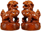 A Pair Solid Wood Carved Feng Shui Fu Foo Dog Guardion Door Lion, Best Housewarming Congratulatory Gift to Ward Off Evil Energy