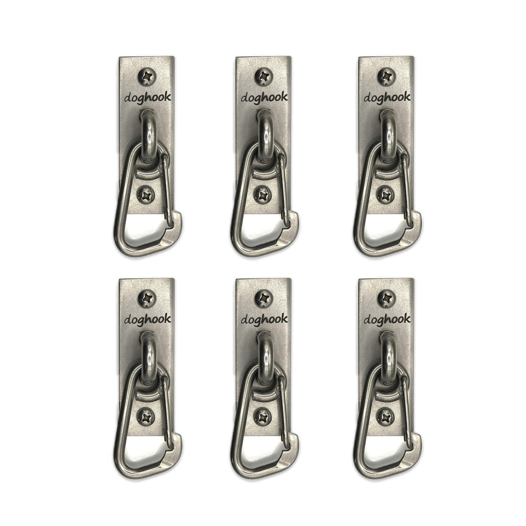 Canine Hitch- Secure Dog Leash Parking Wall Slim Hook with Clip 6 Pack - Tie Out Stainless Steel & ABS Mounting Plate for Strength - Practical Lead Management for Home & Business
