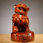 A Pair Solid Wood Carved Feng Shui Fu Foo Dog Guardion Door Lion, Best Housewarming Congratulatory Gift to Ward Off Evil Energy