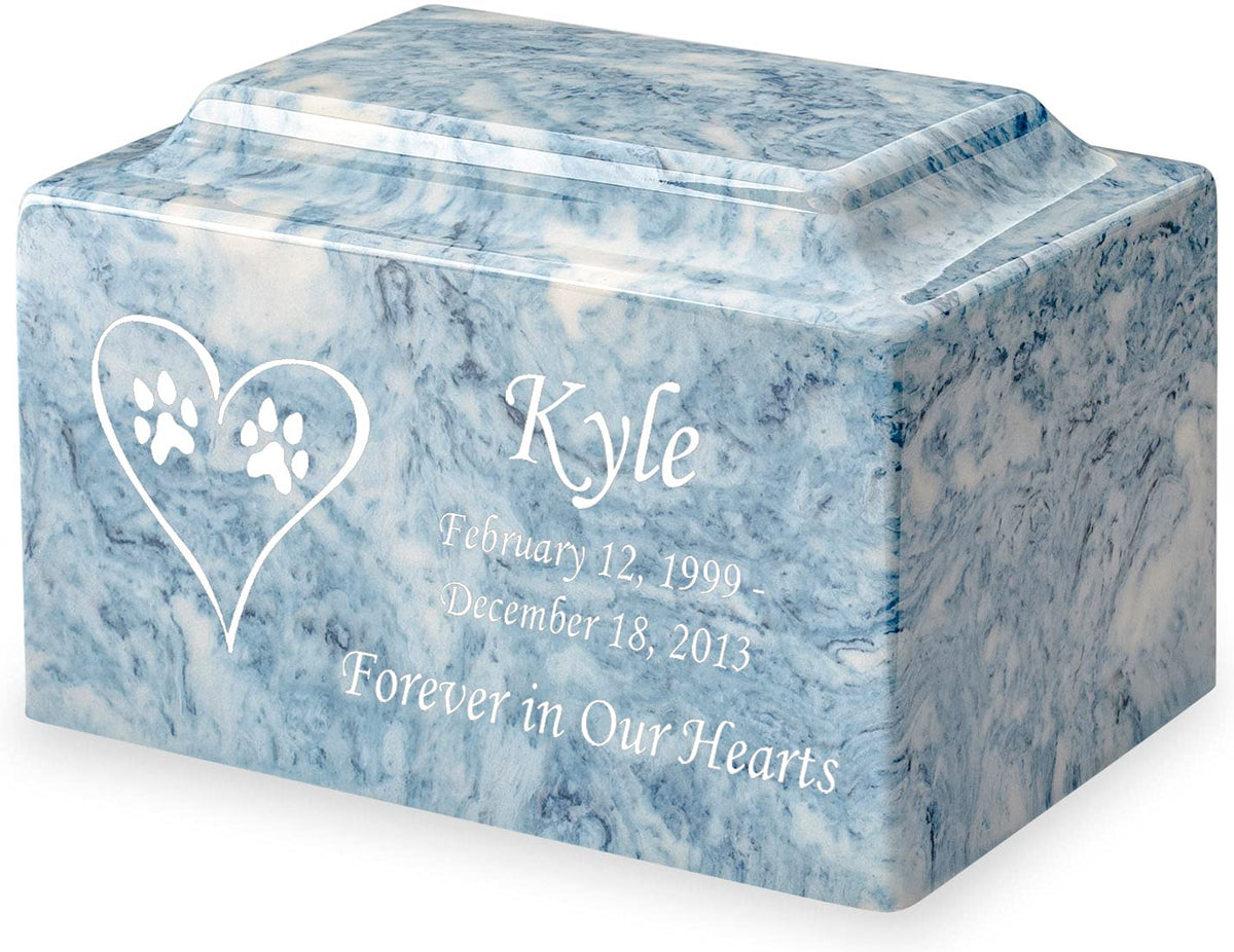 Ebony Dog Paw Prints in Heart Pet Cremation Urn for Ashes - Personalize with Name, Date, and Sentiment - Cultured Marble - 210 Cubic Inch for a Pet Weighing up to 210 Pounds