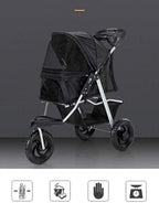 Pet Stroller Medium Dog Storage Basket & Cup Holder 3 Wheels Foldable Shockproof Trolley Carrier with Removable Liner (Grey)