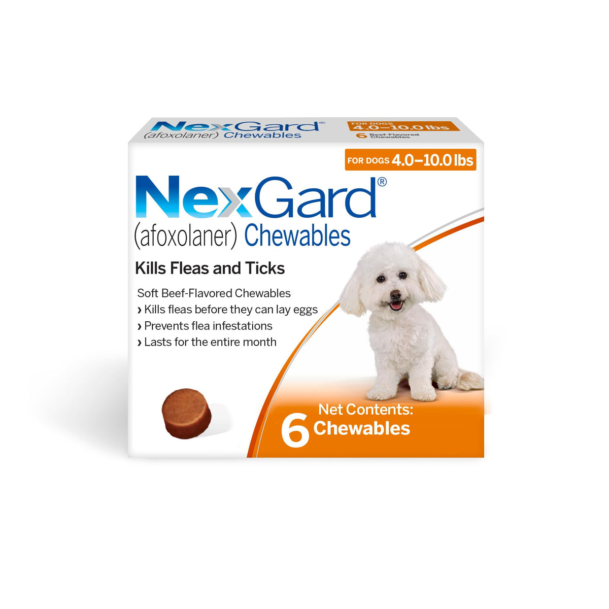 NexGard® (afoxolaner) Flea and Tick Protection for Dogs Oral Soft Beef Flavored Chewables, 24.1 to 60 lbs. (Purple Box) 6 Chews (6 Month Supply)