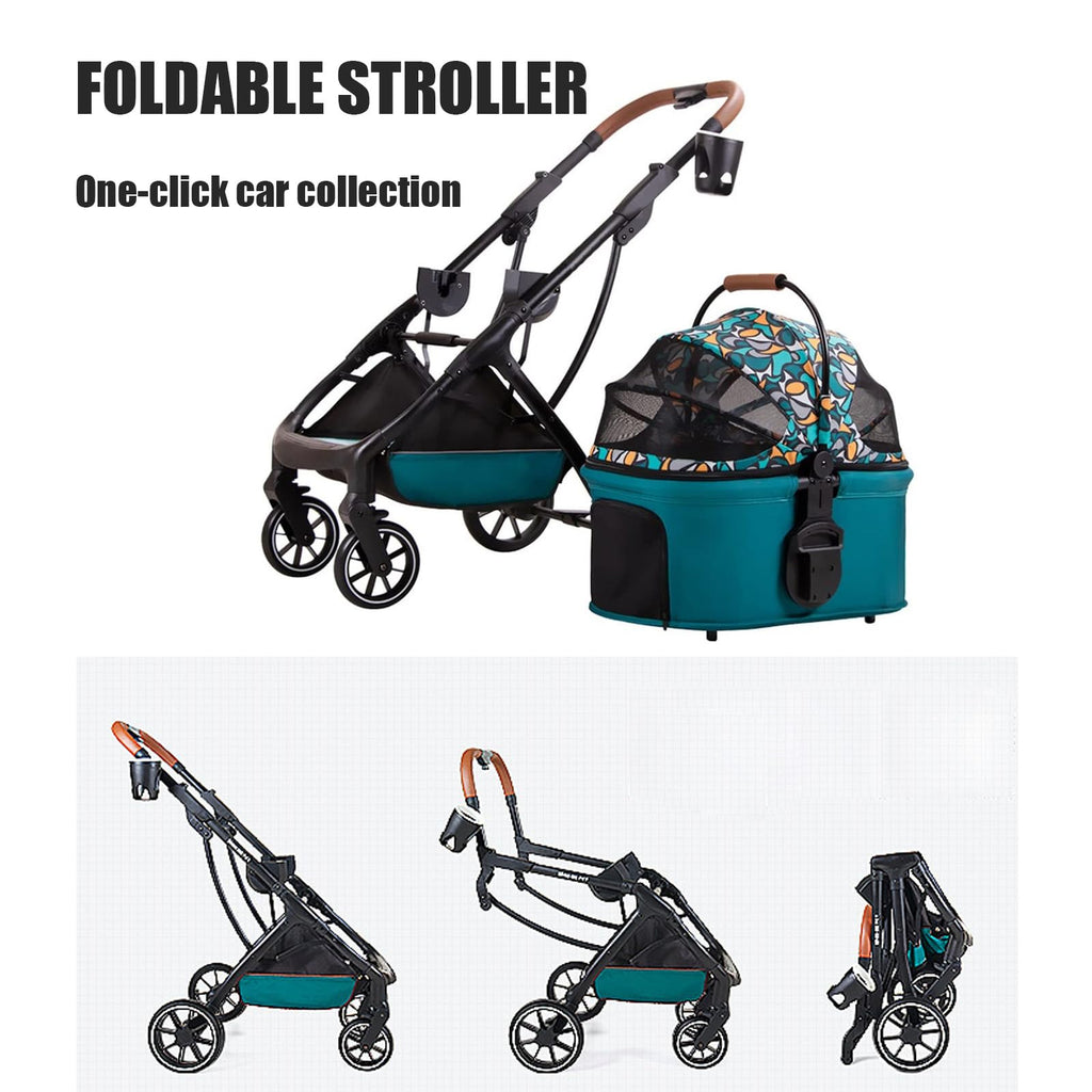 Pet Stroller with Detachable Carrier, 3 in 1 Folding Lightweight Dog Stroller with Storage Basket and Cup Holder Premium 4 Wheel Shock-Absorbing Travel Stroller for Puppies Kitties,Dark Gray