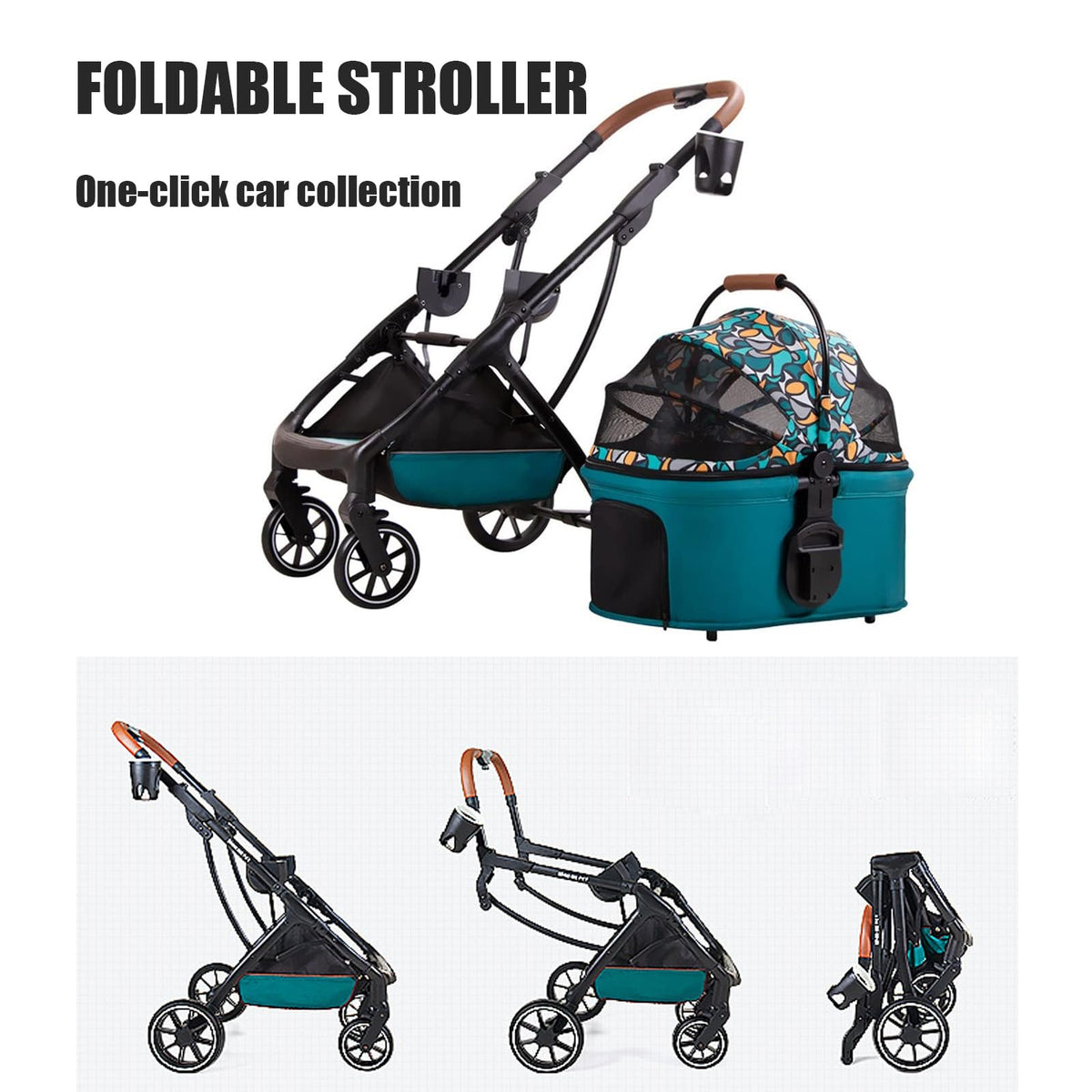 Pet Stroller with Detachable Carrier, 3 in 1 Folding Lightweight Dog Stroller with Storage Basket and Cup Holder Premium 4 Wheel Shock-Absorbing Travel Stroller for Puppies Kitties,Dark Gray