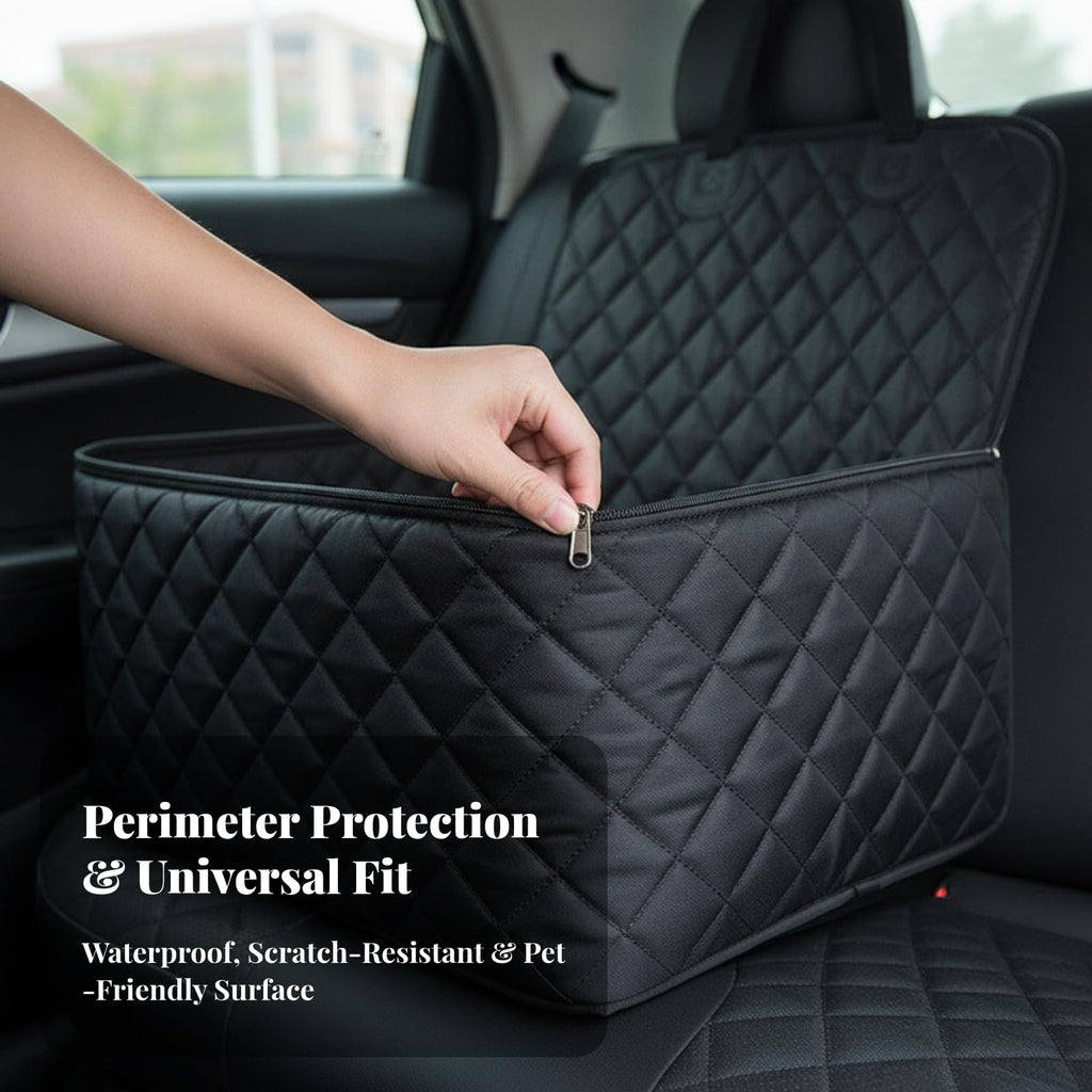 Waterproof Cover with Raised Side Walls and Structured Front Panel Quilted Oxford Cloth Pet Seat Mat with Filling Suitable for Car Travel Medium Sized Dogs