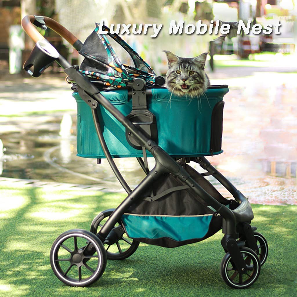 Pet Cat Stroller Foldable Multiple Dog Prams Pushchairs for Small Dogs with Cup Holder, Cat Stroller Dog Pram Buggy Detachable Pet Strollers for Small and Medium Dogs (Light Grey)